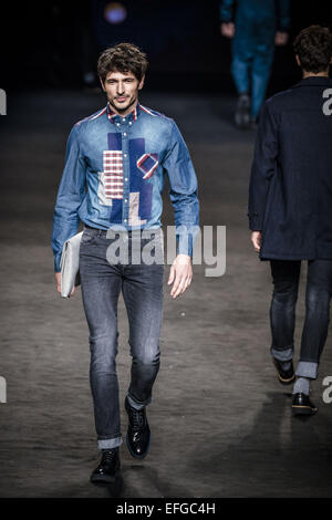 Barcelona, Catalonia, Spain. 3rd Feb, 2015. Model and actor ANDRES VELENCOSO SEGURA walks on the catwalk during the Desigual autumn/winter 2015-2016 fashion show at the 080 Barcelona Fashion. Credit:  Matthias Oesterle/ZUMA Wire/ZUMAPRESS.com/Alamy Live News Stock Photo