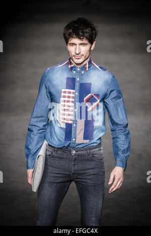 Barcelona, Catalonia, Spain. 3rd Feb, 2015. Model and actor ANDRES VELENCOSO SEGURA walks on the catwalk during the Desigual autumn/winter 2015-2016 fashion show at the 080 Barcelona Fashion. Credit:  Matthias Oesterle/ZUMA Wire/ZUMAPRESS.com/Alamy Live News Stock Photo