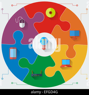 Infographics report templates in a circular puzzle elements. Vec Stock Photo