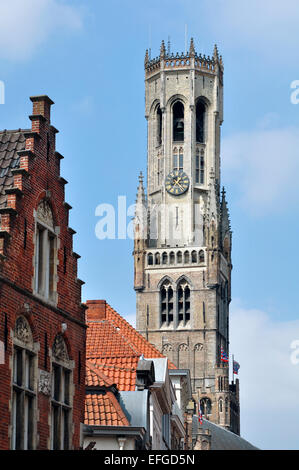 Belgium, Flanders, Bruges, Bellfort-Hallen, Bell Tower Stock Photo