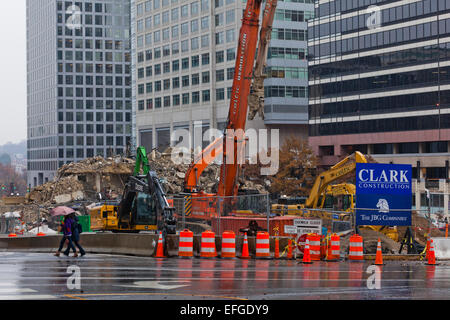 Urban high rise building demolition - Arlington, Virginia USA Stock Photo