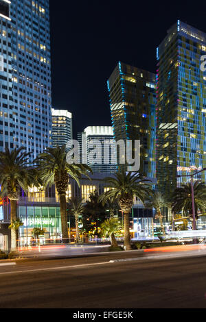 Las Vegas Nevada - December 18 : Architecture and lights of the Aria resort and casino viewed at night, December 18 2014 in Las  Stock Photo