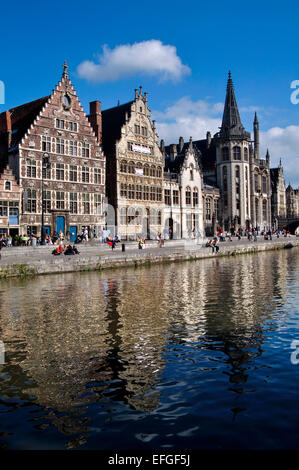 Belgium, Flanders, Ghent,  River Leie  and Guild Houses Stock Photo