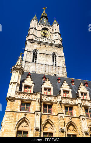 Ghent, Flanders, Belgium. Belfort or Belfry of Gent one of three medieval towers that overlook the old city center built in 1380 Stock Photo