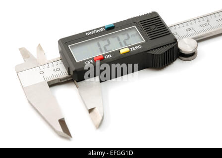 Electronic digital caliper isolated on white background. The precision tool. Stock Photo