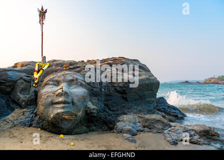 Attractions Vagator Beach in North Goa face of Shiva Stock Photo