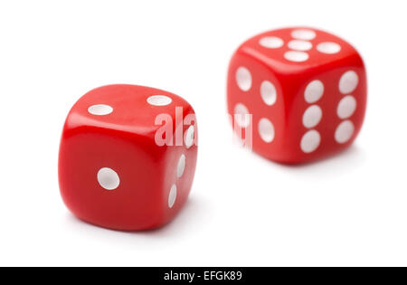 Pair of red plastic dice isolated on white Stock Photo