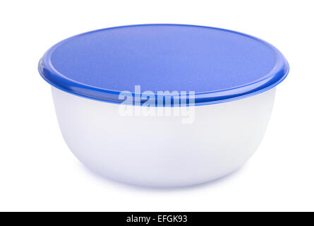 Closed plastic food container isolated  on white Stock Photo