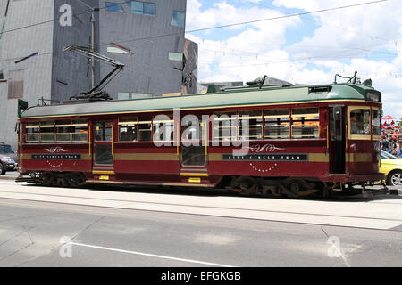 Old tram that operates on the free city circle route in Melbourne, Australia. Stock Photo