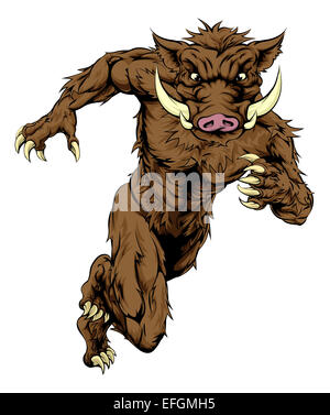 An illustration of a mean looking boar sports character mascot sprinting Stock Photo