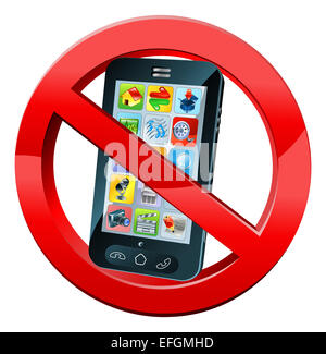 A no mobile phone or please turn off phones sign with a mobile phone in a red crossed circle Stock Photo