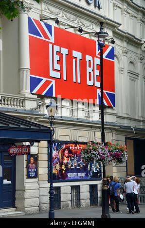 Billboard promoting the Beatles musical ’Let it Be’ outide the Garrick Theatre, London, UK Stock Photo