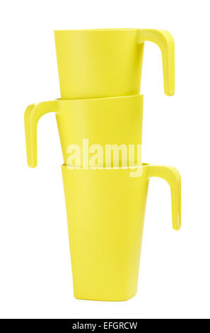 three green bamboo mugs, isolated on white Stock Photo