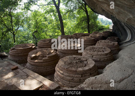 General-View of the Buddhist cemetery after conservation. Kanheri Caves Borivali, Mumbai, India. Stock Photo