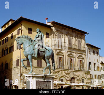 Italy, Tuscany, Florence , Piazza della Signoria Square, Statue of Grand Duke Cosimo I by Giambologna Stock Photo