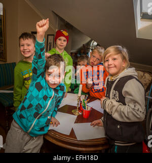 Children at the Idno Theater, Annual Children's Festival, Reykjavik, Iceland Stock Photo