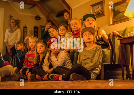 Children listening and watching at the Idno Theater, Annual Children's Festival, Reykjavik, Iceland Stock Photo