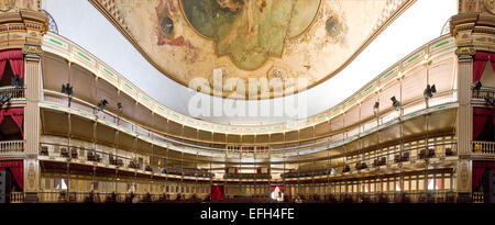 Horizontal panoramic view of the Baroque auditorium in the Teatro Tomas Terry (Thomas Terry theatre) in Cienfuegos, Cuba Stock Photo