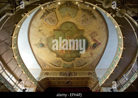 Horizontal view of the Baroque mural on the ceiling inside theTeatro Tomas Terry (Thomas Terry theatre) in Cienfuegos, Cuba Stock Photo