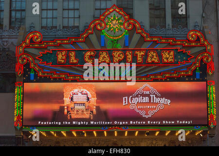 NEON THEATER AWNING EL CAPITAN ENTERTAINMENT CENTER  HOLLYWOOD BOULEVARD LOS ANGELES CALIFORNIA USA Stock Photo