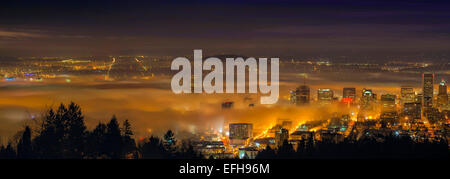 Rolling Fog Over City of Portland Oregon at Dawn Stock Photo