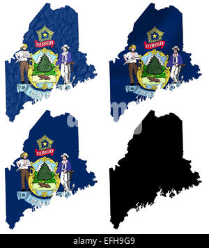 US Maine state flag over map collage Stock Photo