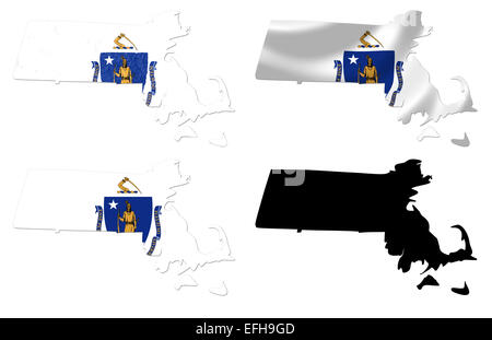 US Massachusetts state flag over map Stock Photo