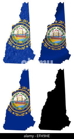 US New Hampshire state flag over map Stock Photo