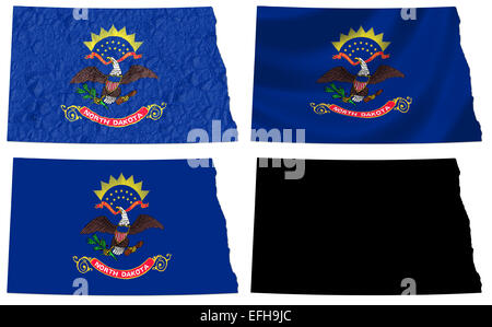 US North Dakota state flag over map Stock Photo