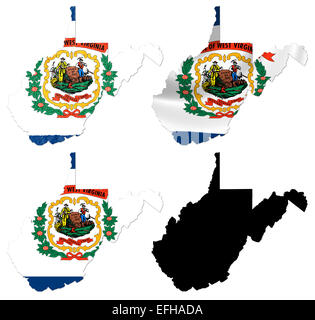 US West Virginia state flag over map Stock Photo