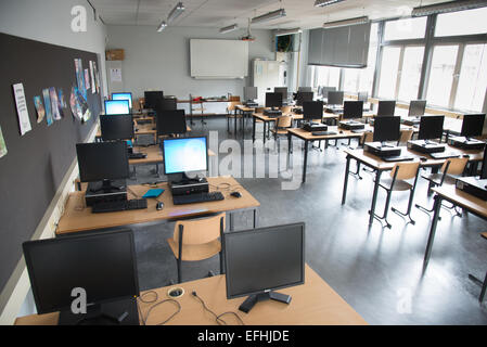 empty computer classroom at school in holland Stock Photo