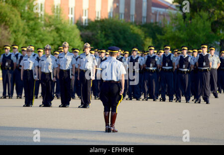 Cadets training on Parade square at Royal Canadian Mounted Police Depot, RCMP training academy in Regina, Saskatchewan, Canada Stock Photo