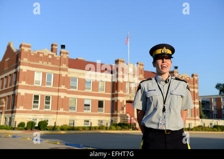 Female Mountie at the Royal Canadian Mounted Police Depot, RCMP training academy in Regina, Saskatchewan, Canada Stock Photo