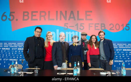 German actor Daniel Bruehl (R-L), writer and producer Claudia Llosa, US-American director, writer and producer and Berlin Film Festival jury president Darren Aronofsky, french actress Audrey Tautou, US-American director writer and producer Matthew Weiner, US-American producer Martha De Laurentiis, South Korean director and writer Bong Joon-ho on 5 February 2015 in Berlin during the 65th Berlin Film Festival at a photo call for the international jury before the opening of the festival. The Berlin Film Festival runs from 5-15 February 2015. PHOTO: TIM BRAKEMEIER/dpa Stock Photo