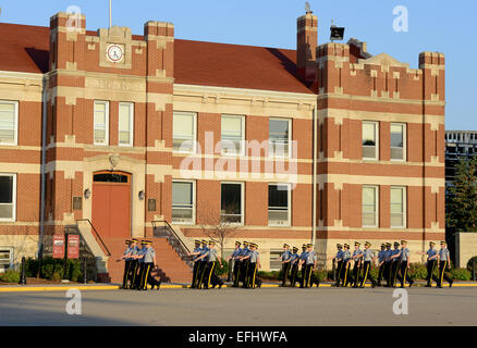 Cadets training on Parade square at Royal Canadian Mounted Police Depot, RCMP training academy in Regina, Saskatchewan, Canada Stock Photo