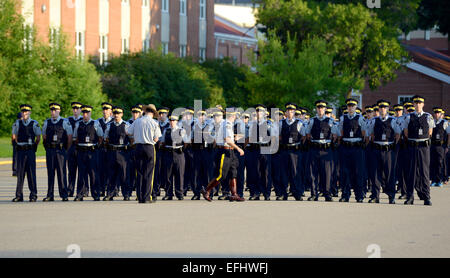 Cadets training on Parade square at Royal Canadian Mounted Police Depot, RCMP training academy in Regina, Saskatchewan, Canada Stock Photo