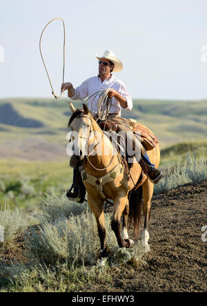 George Gaber, owner of La Reata Ranch, Canadian Prairies, Saskatchewan, Canada. Stock Photo