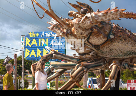 Giant spiny lobster marks the entrance to artisan village The Rain Barrel, Islamorada, Florida Keys, Florida, USA Stock Photo