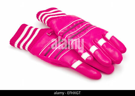 pink winter gloves on white Stock Photo