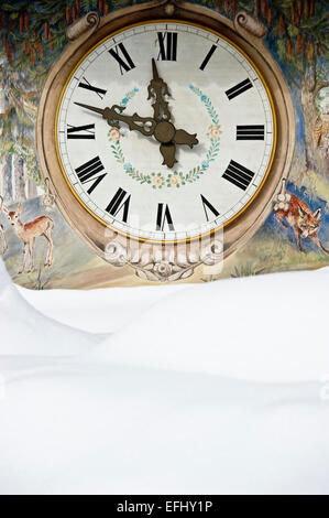 Close up of the large cuckoo clock, Hofgut Sternen, Ravenna Gorge, near Freiburg im Breisgau, Black Forest, Baden-Wuerttemberg, Stock Photo