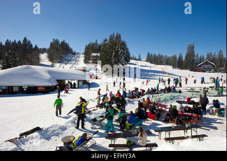 Ski area with restaurant, Feldberg, Black Forest, Baden-Wuerttemberg, Germany Stock Photo