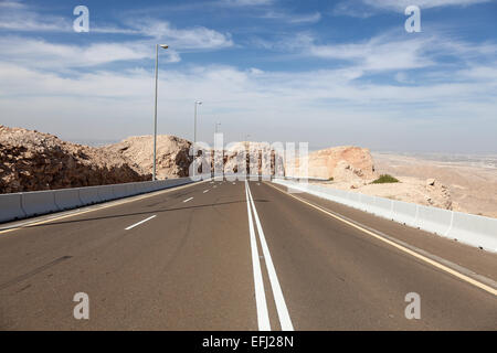 Road at the Jebel Hafeet mountain in the outskirts of Al Ain, Emirate of Abu Dhabi, UAE Stock Photo