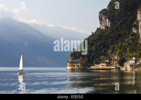 Sailing on a mountain lake, Torbole, Lake Garda Italy Stock Photo
