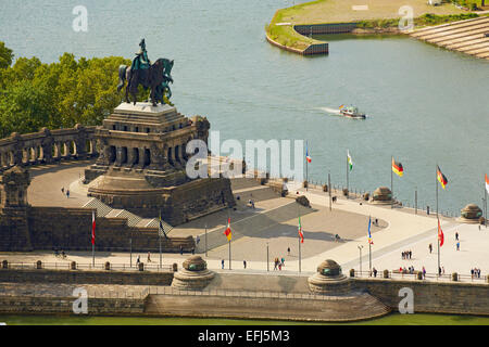 Deutsches Eck with equestrian statue of Wilhelm I., Koblenz, Confluence of Rhine and Mosel, Rhineland-Palatinate, Germany, Europ Stock Photo