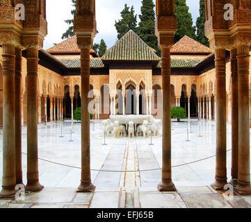 Patio of the Lions in the Alhambra, Granada Stock Photo