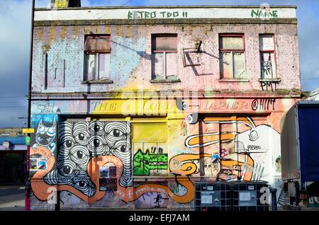 Closed Down Lord Napier pub covered in graffiti and street art in Hackney Wick, East London, England, Uk Stock Photo