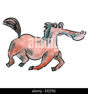 watercwatercolor horse red cartoon drawing isolated on a white backgroundolor horse red cartoon drawing isolated on a white back Stock Photo
