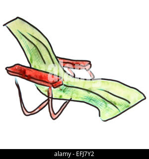 watercolor lounger green cartoon figure, isolated white background Stock Photo