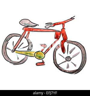 watercolor cartoon drawing red bicycle isolated  white background Stock Photo