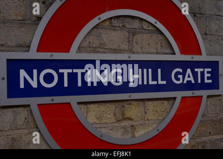 Notting Hill Gate, London Underground station sign, London Stock Photo